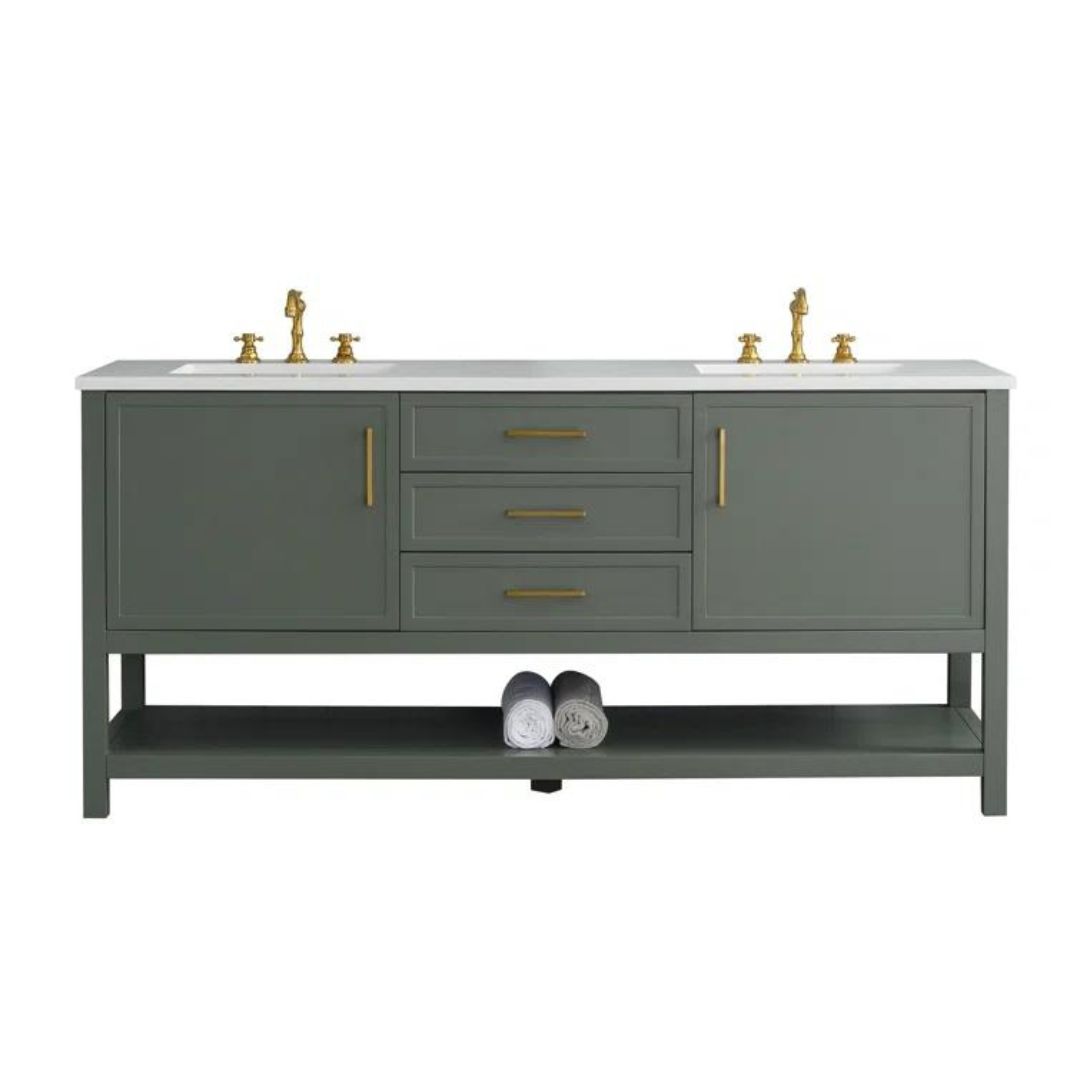 Tủ Lavabo ARLO- 72 Xanh lá bàn đá thạch anh cao cấp 72 inch
