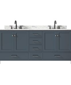Tủ Lavabo V199-72 Xám 2 bồn rửa, mặt đá thạch anh cao cấp 60 inch