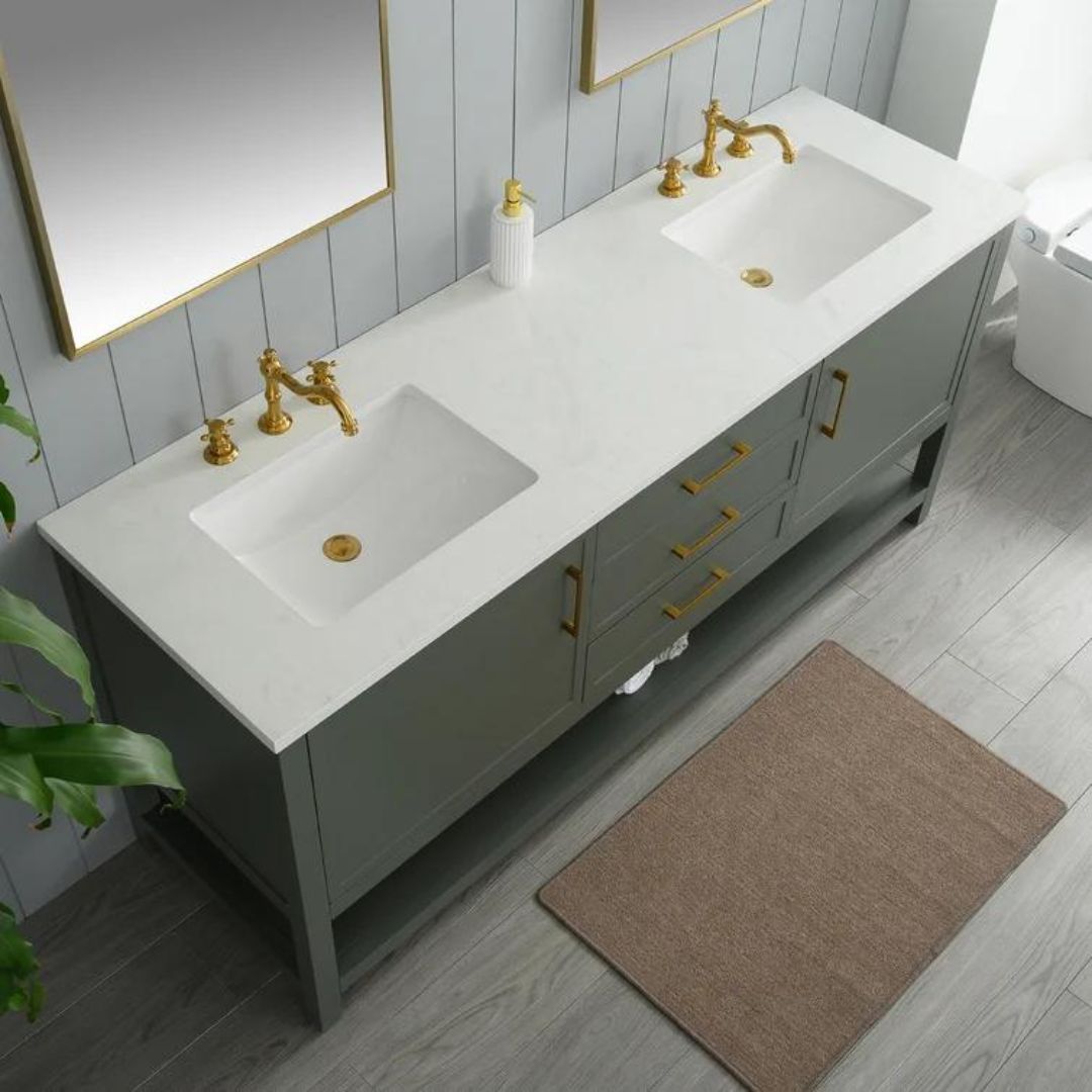 Tủ Lavabo ARLO- 72 Xanh lá bàn đá thạch anh cao cấp 72 inch - Ảnh 3