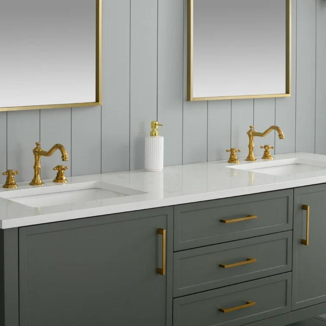Tủ Lavabo ARLO- 72 Xanh lá bàn đá thạch anh cao cấp 72 inch - Ảnh 2