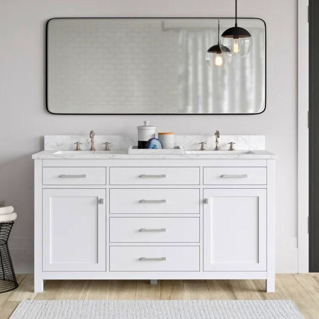 Tủ Lavabo JASPER-60D Trắng mặt đá thạch anh cao cấp 60 inch - Ảnh 4