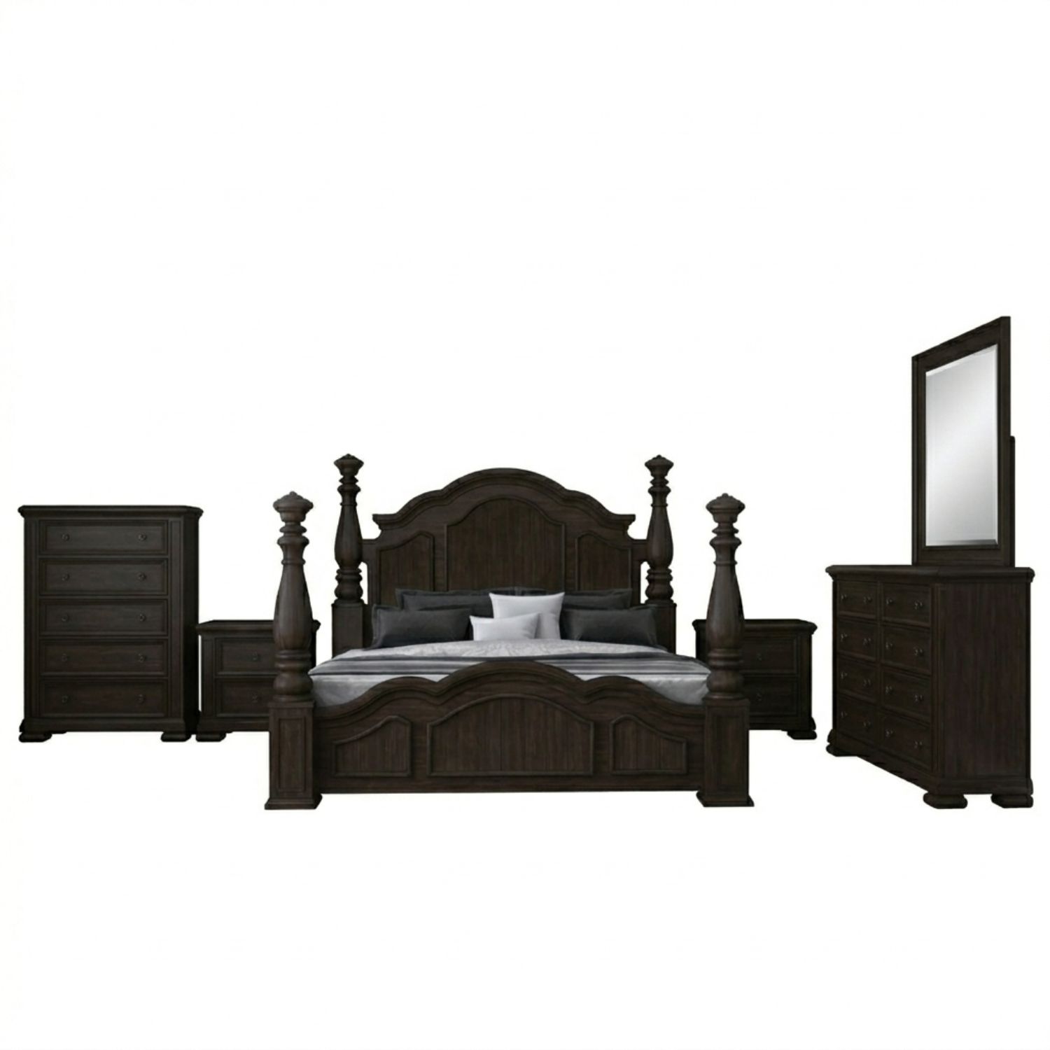 Sét giường 686 gỗ cao su, màu nâu đen cao cấp