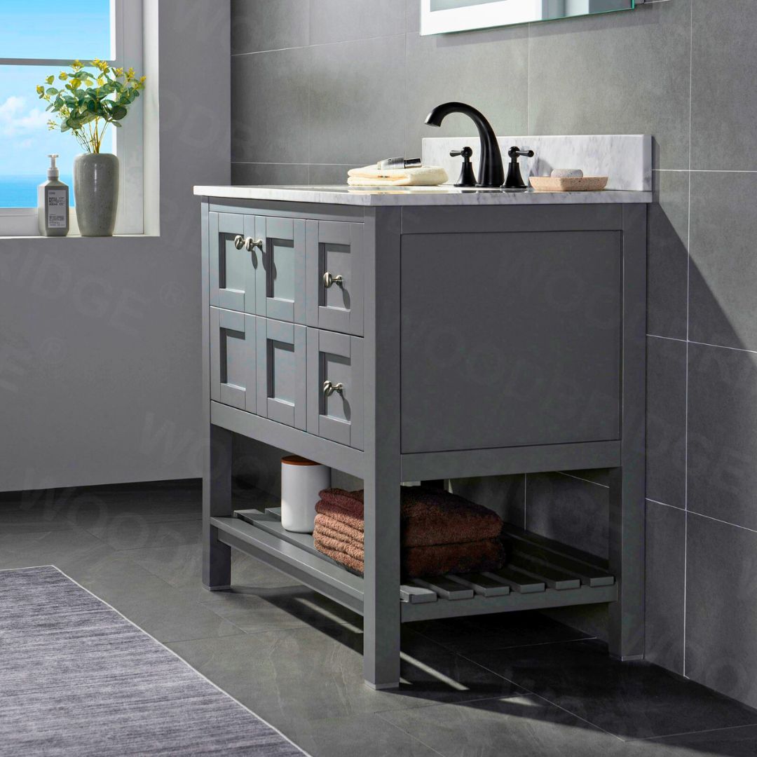 Tủ Chậu Lavabo V7303 xám, mặt đá thạch anh cao cấp, 36 inch - Ảnh 6