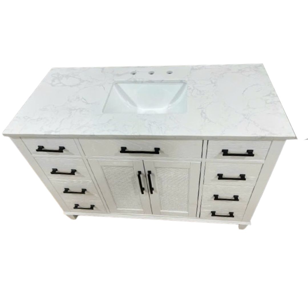 Tủ Lavabo 314-48 trắng mặt đá thạch anh cao cấp 48 inch - Ảnh 3
