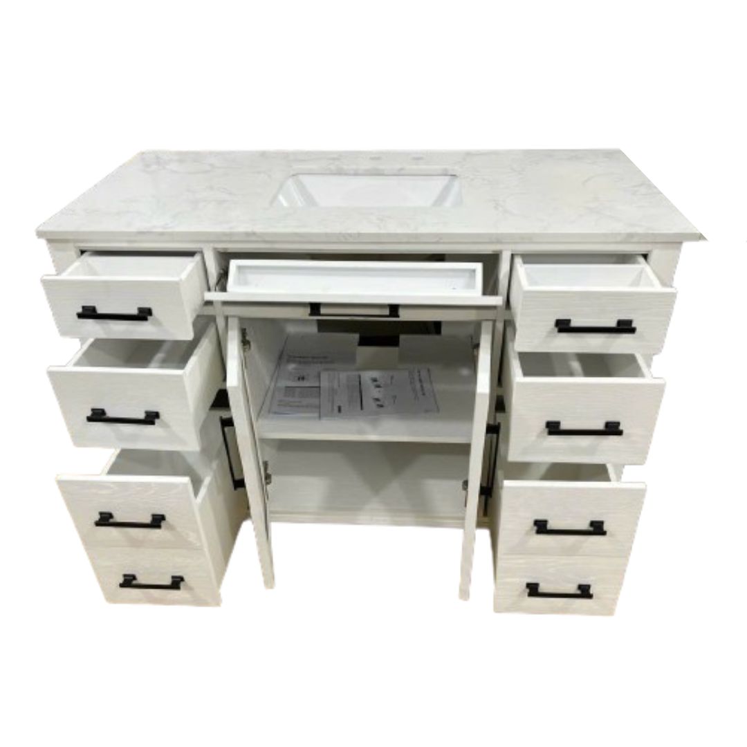 Tủ Lavabo 314-48 trắng mặt đá thạch anh cao cấp 48 inch - Ảnh 2