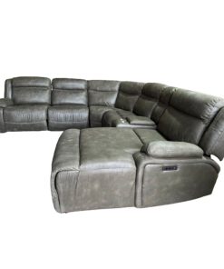 Ghế sofa góc chữ L 1036 da lộn mịn, chỉnh điện, 3 ghế, màu nâu
