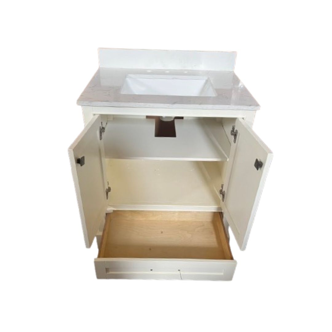 Tủ bồn rửa V7311-30 màu trắng mặt đá thạch anh cao cấp, 30 inch - Ảnh 4