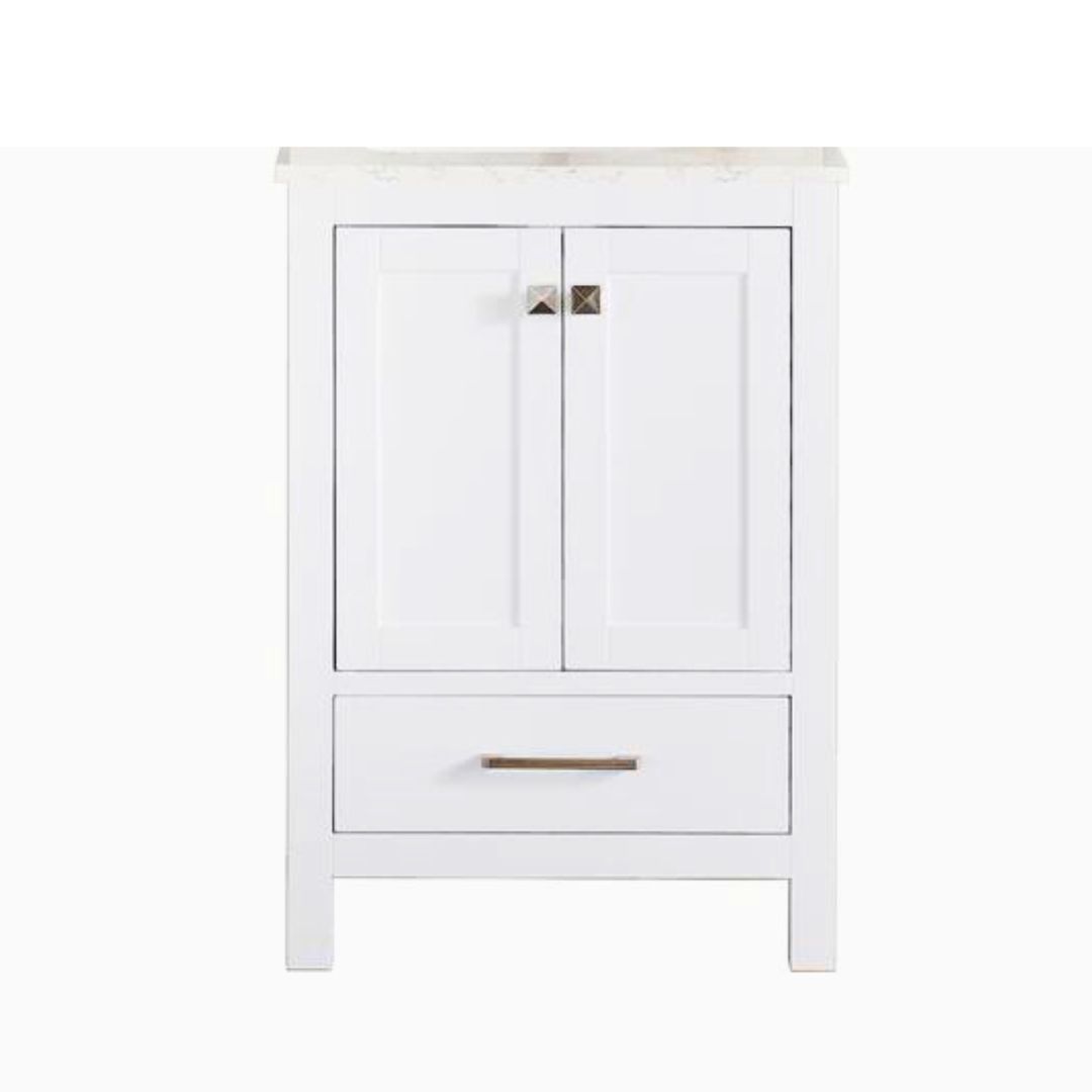 Tủ Chậu Lavabo V7199-24 mặt đá thạch anh cao cấp, màu trắng, 24 inch