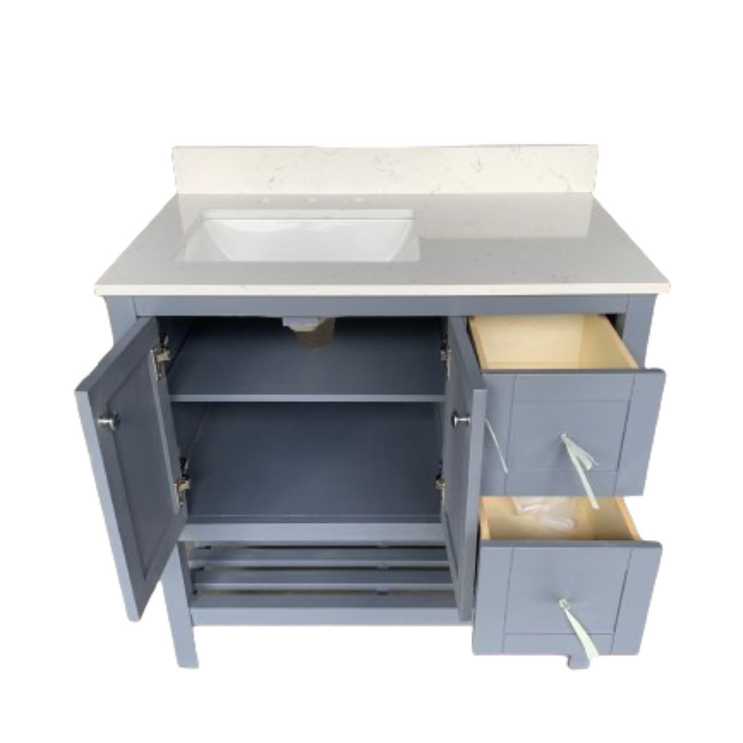 Tủ Chậu Lavabo V7303 xám, mặt đá thạch anh cao cấp, 36 inch - Ảnh 2