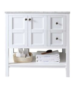 Tủ Chậu Lavabo V7303 trắng, mặt đá thạch anh cao cấp, 36 inch