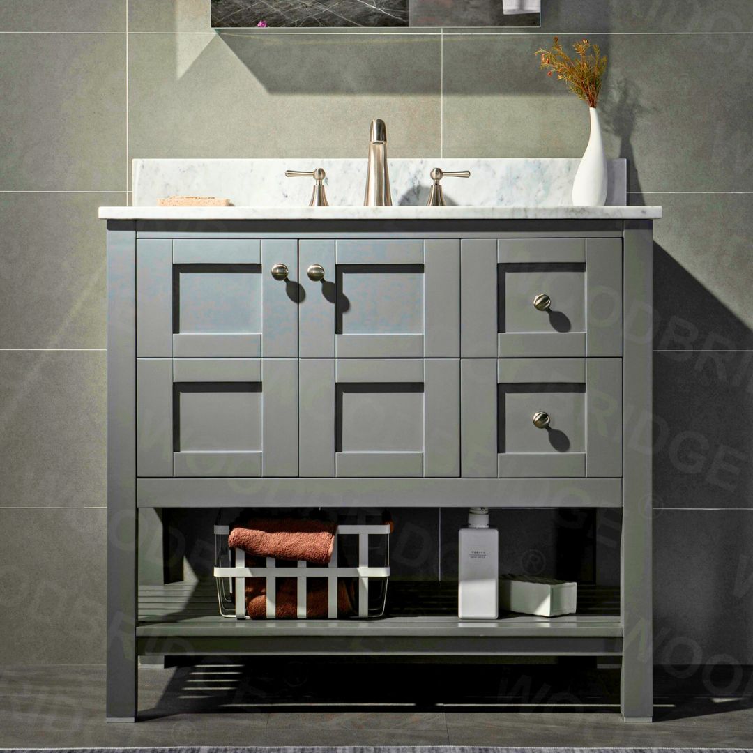Tủ Chậu Lavabo V7303 xám, mặt đá thạch anh cao cấp, 36 inch - Ảnh 4