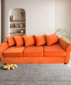 Ghế sofa 3 chỗ bằng vải màu da cam sang trọng