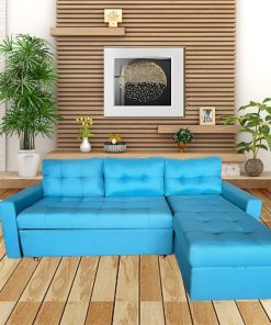 Ghế sofa giường vải chữ L màu xanh sang trọng