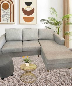 Ghế sofa vải chữ L màu xám sang trọng