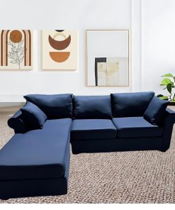 Ghế sofa vải chữ L màu xanh đậm sang trọng