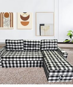 Ghế sofa giường vải chữ L kẻ đen trắng sang trọng