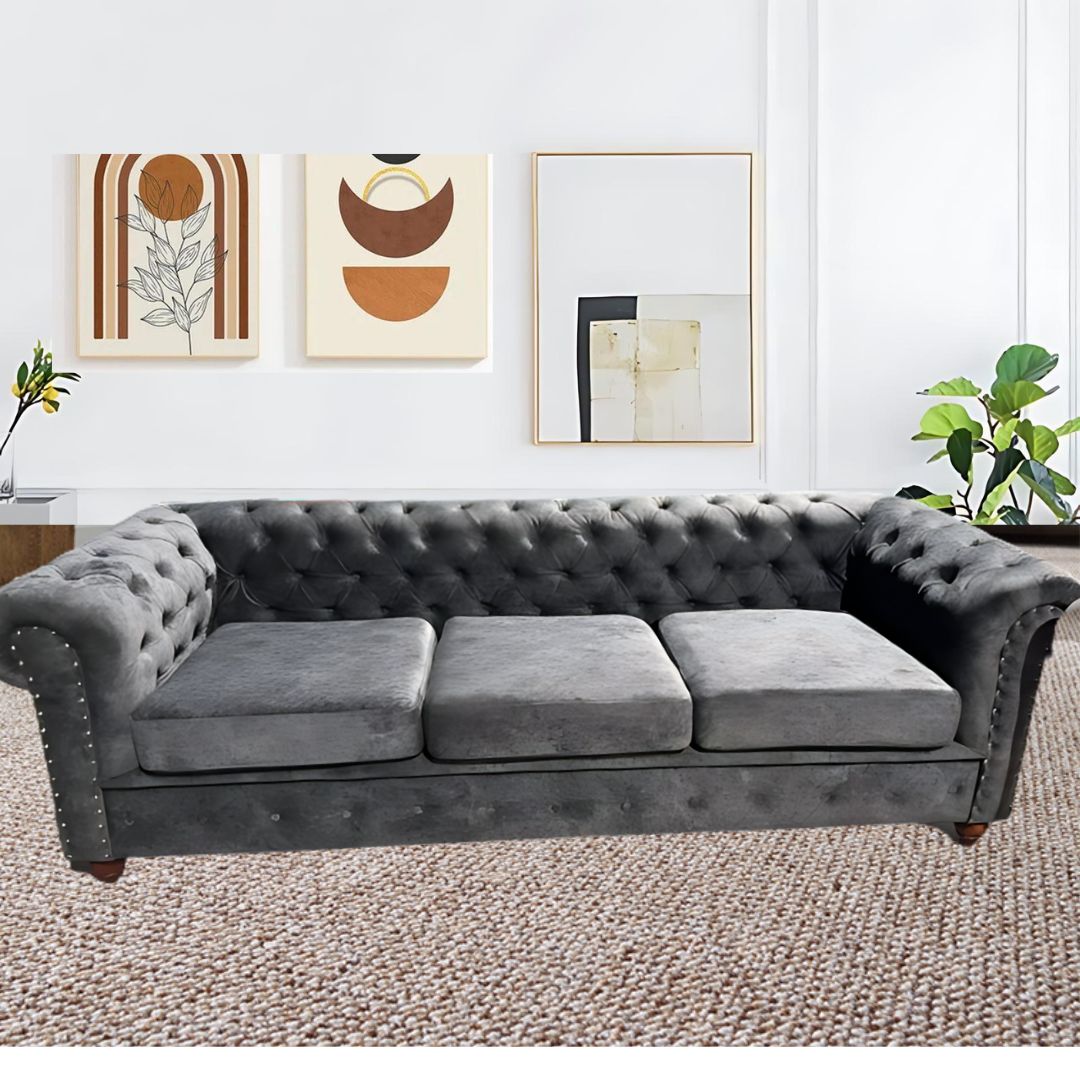 Bộ sofa tân cổ điển nhung màu xám - Ảnh 4