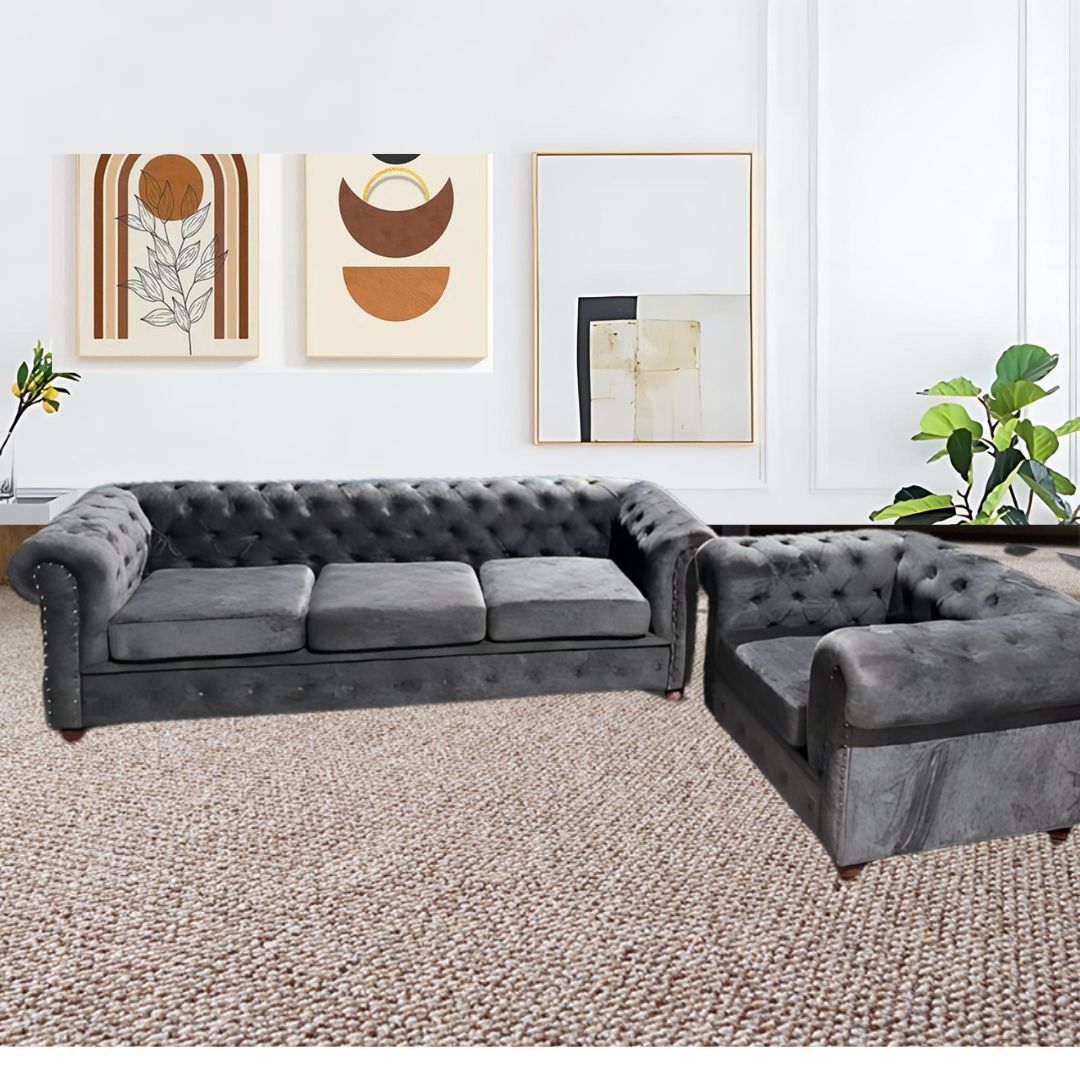 Bộ sofa tân cổ điển nhung màu xám