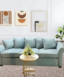 Ghế sofa 3 chỗ bằng vải màu xanh sang trọng