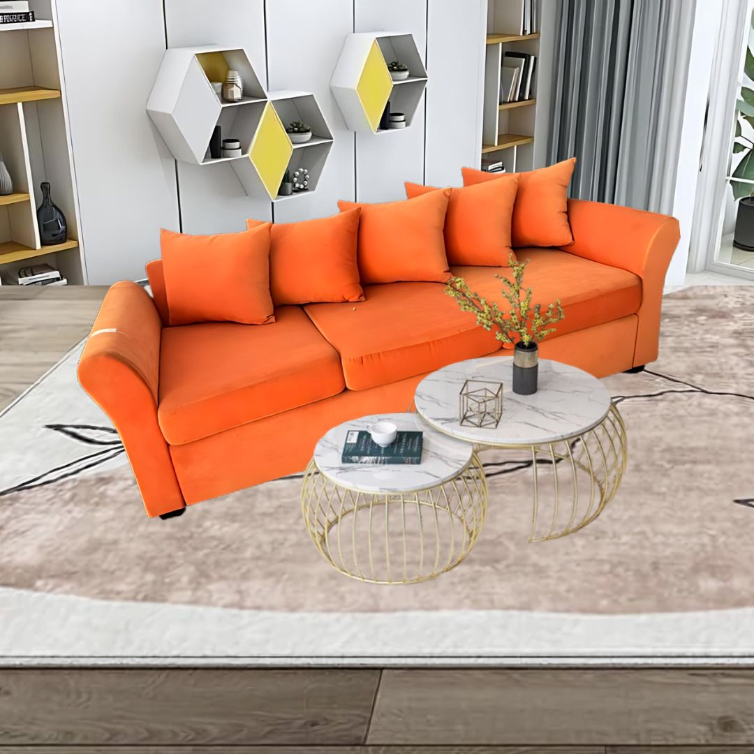 Ghế sofa 3 chỗ bằng vải màu da cam sang trọng - Ảnh 4