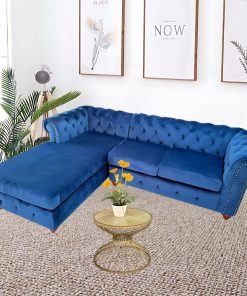 Ghế sofa vải nhung chữ L màu xanh sang trọng