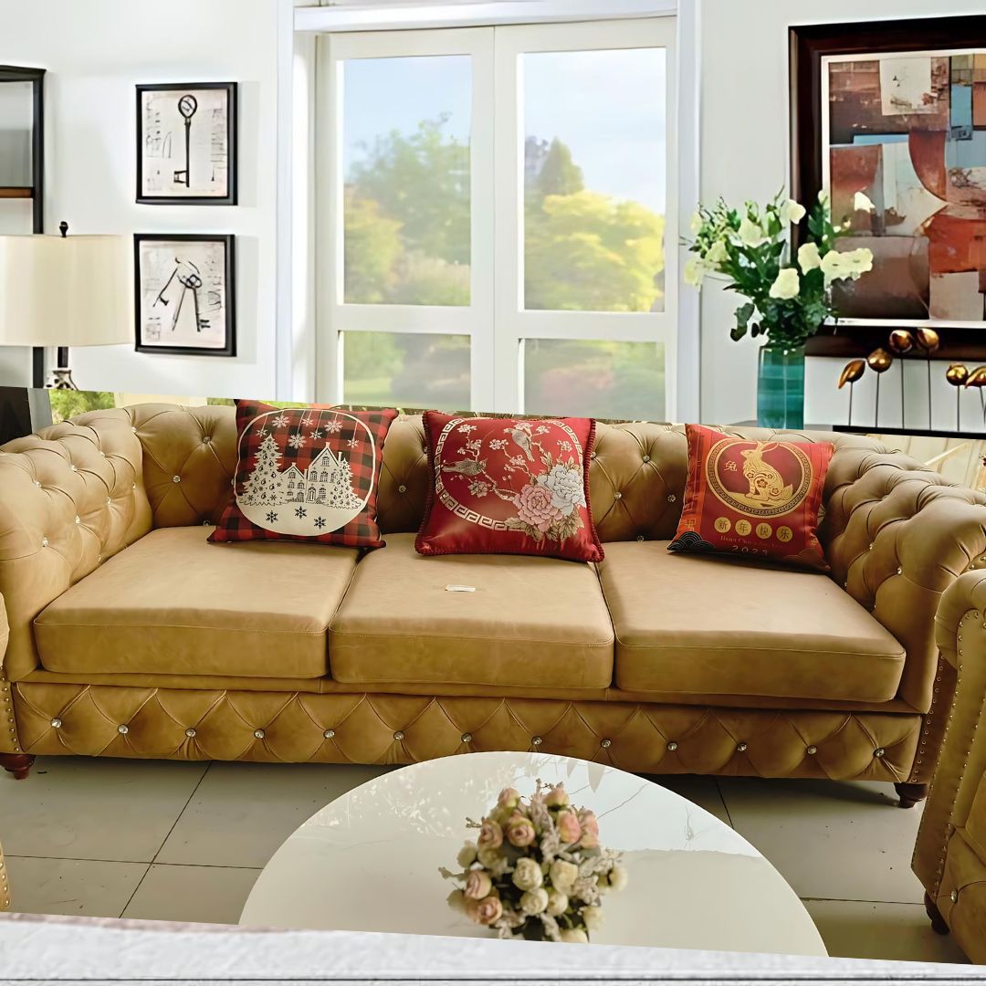 Bộ sofa tân cổ điển hàng xuất khẩu da bò sáp - Ảnh 4