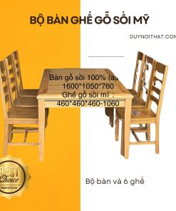 Bộ Bàn Gỗ Sồi Mỹ 6 Ghế Hàng Xuất Khẩu