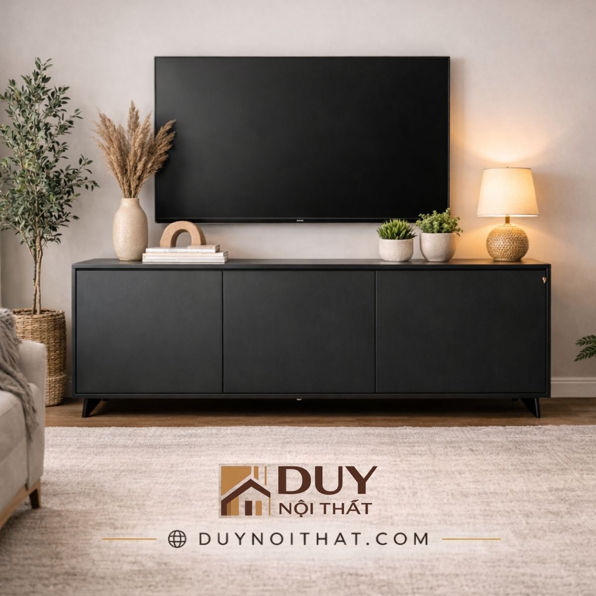 Kệ Tivi Gỗ Thông Hiện Đại Màu Đen 150cm - Ảnh 2