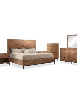 Bộ Phòng Ngủ King Size Xuất Khẩu Industrial – Gỗ Cao Su & Khung Sắt Chắc Chắn