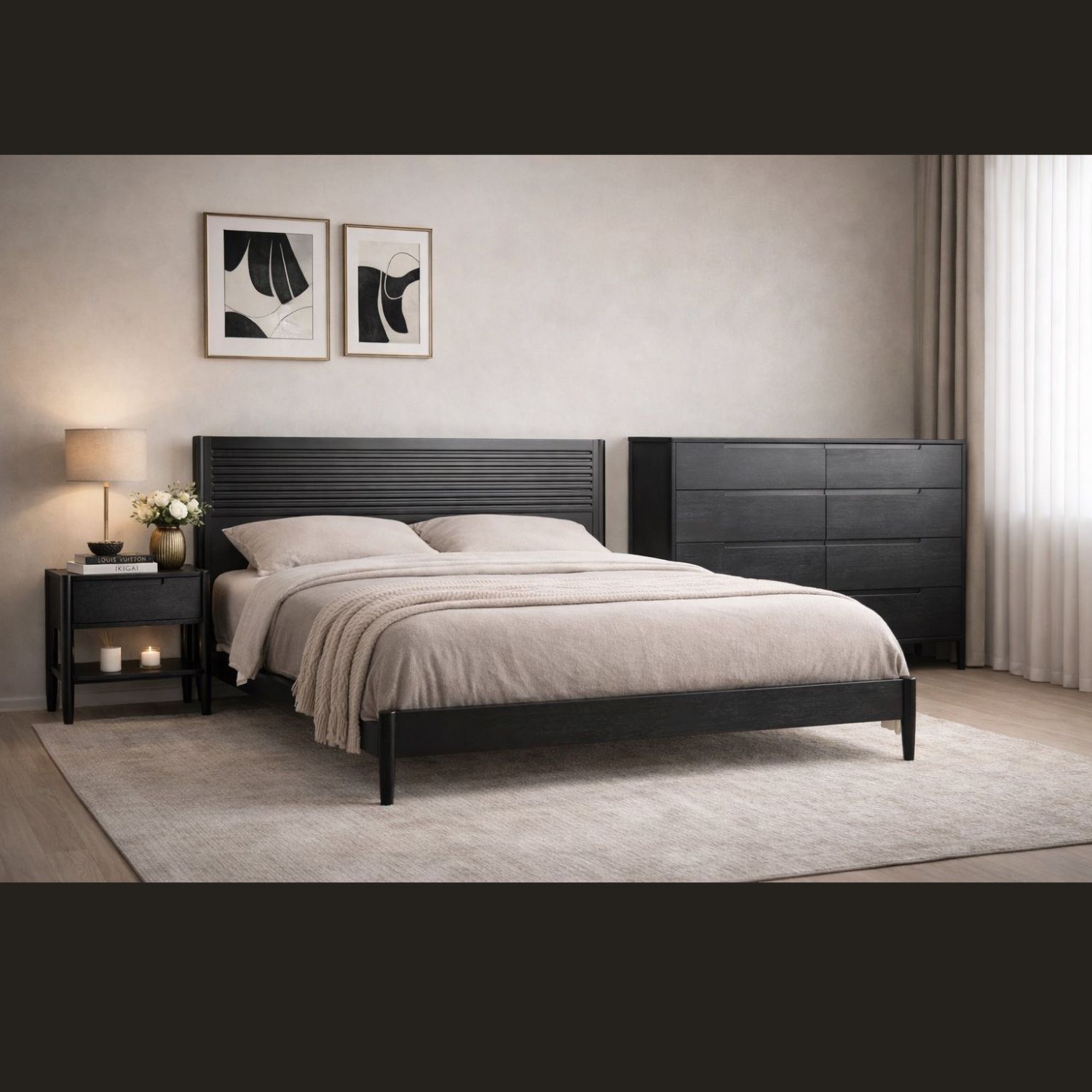 Combo Phòng Ngủ Hiện Đại - Giường Queen Size & Tủ 6 Hộc Kéo Màu Đen Sang Trọng - Ảnh 15