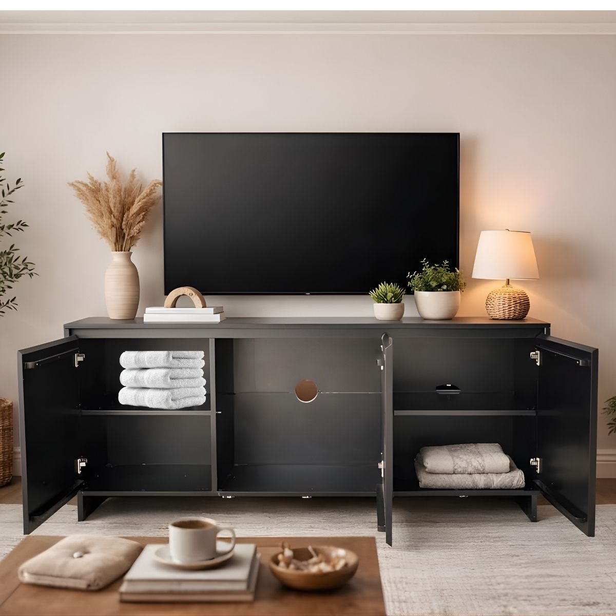 Kệ Tivi Gỗ Thông Hiện Đại Màu Đen 150cm - Ảnh 4