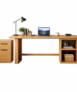 Bàn Làm Việc Gỗ Thông Xuất Khẩu 1m58 – Thiết Kế Hiện Đại, Tích Hợp Tủ Lưu Trữ
