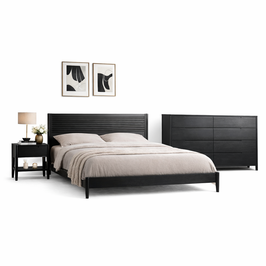 Combo Phòng Ngủ Hiện Đại - Giường Queen Size & Tủ 6 Hộc Kéo Màu Đen Sang Trọng