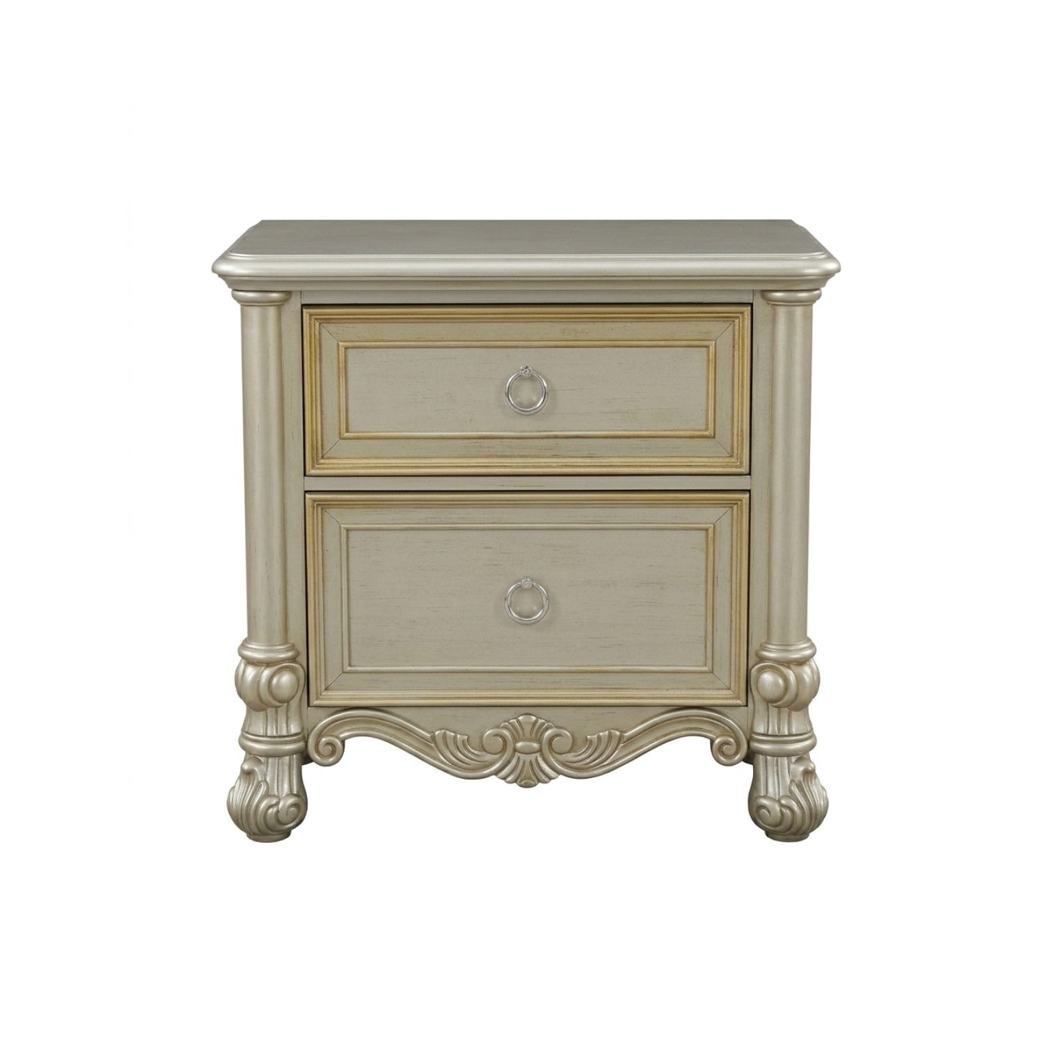 Tủ Đầu Giường Tân Cổ Điển Kích Thước Lớn – Gỗ Cao Su & Veneer Xuất Khẩu (Màu Bạc)