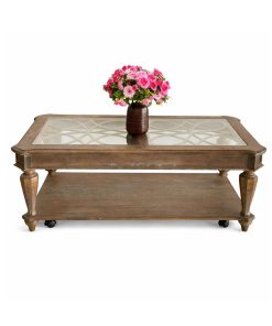 Bàn Trà / Bàn Sofa Mặt Đá Cao Cấp – Khung Gỗ Cao Su Sơn Giả Cổ Cào Xước
