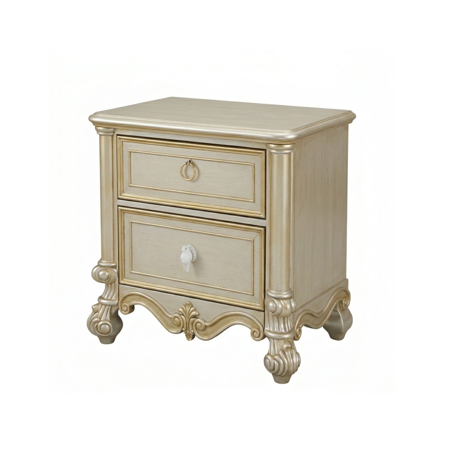 Tủ Đầu Giường Tân Cổ Điển Kích Thước Lớn – Gỗ Cao Su & Veneer Xuất Khẩu (Màu Bạc) - Ảnh 2