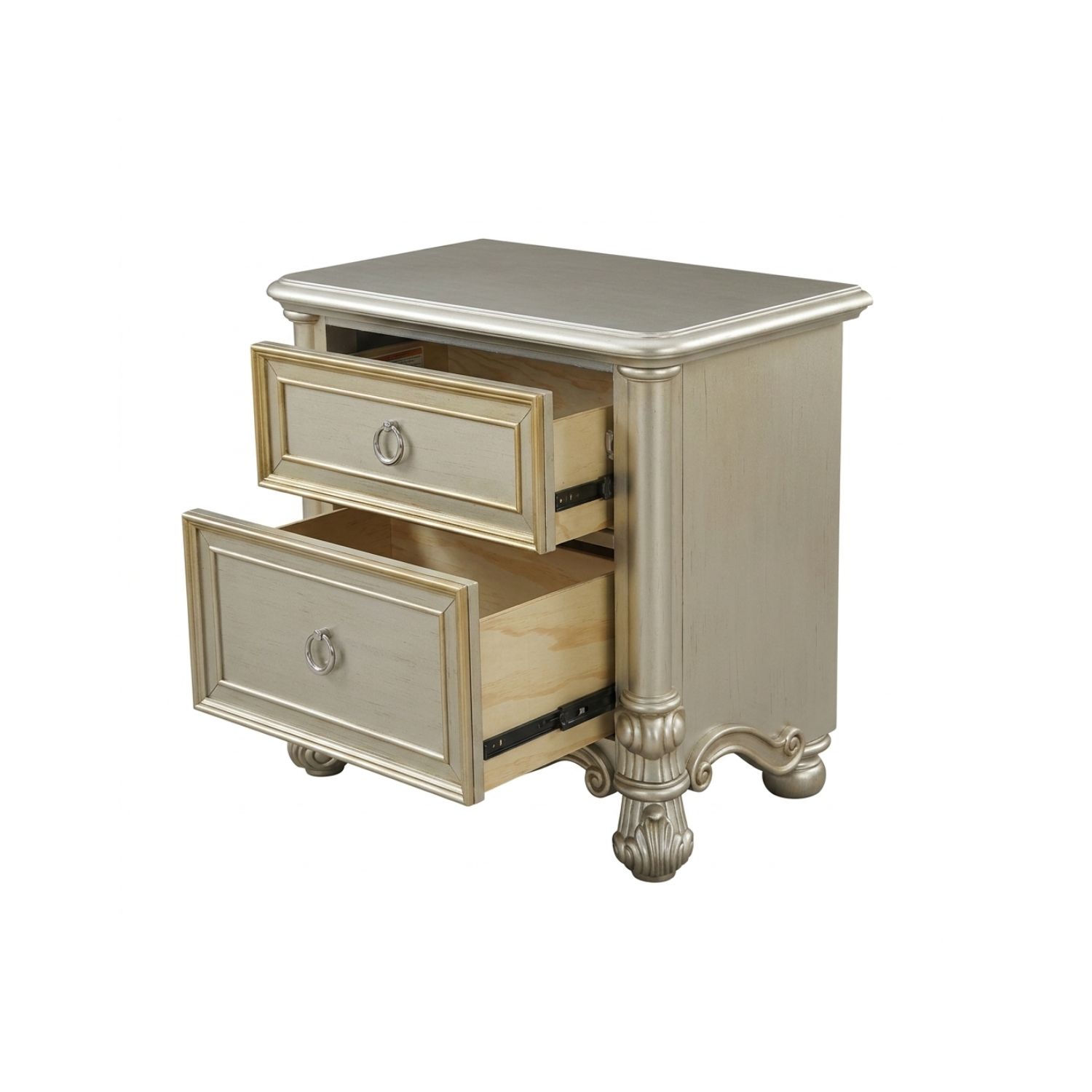 Tủ Đầu Giường Tân Cổ Điển Kích Thước Lớn – Gỗ Cao Su & Veneer Xuất Khẩu (Màu Bạc) - Ảnh 3