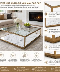 Alternative view of Bàn Sofa – Bàn Trà Mặt Đá Vân Mây & Kính Cường Lực (Hàng Xuất Khẩu)