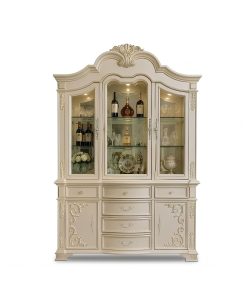 Tủ Kính Trang Trí Gỗ Cao Su Tân Cổ Điển Màu Trắng Kem Xuất Khẩu - Duy Nội Thất