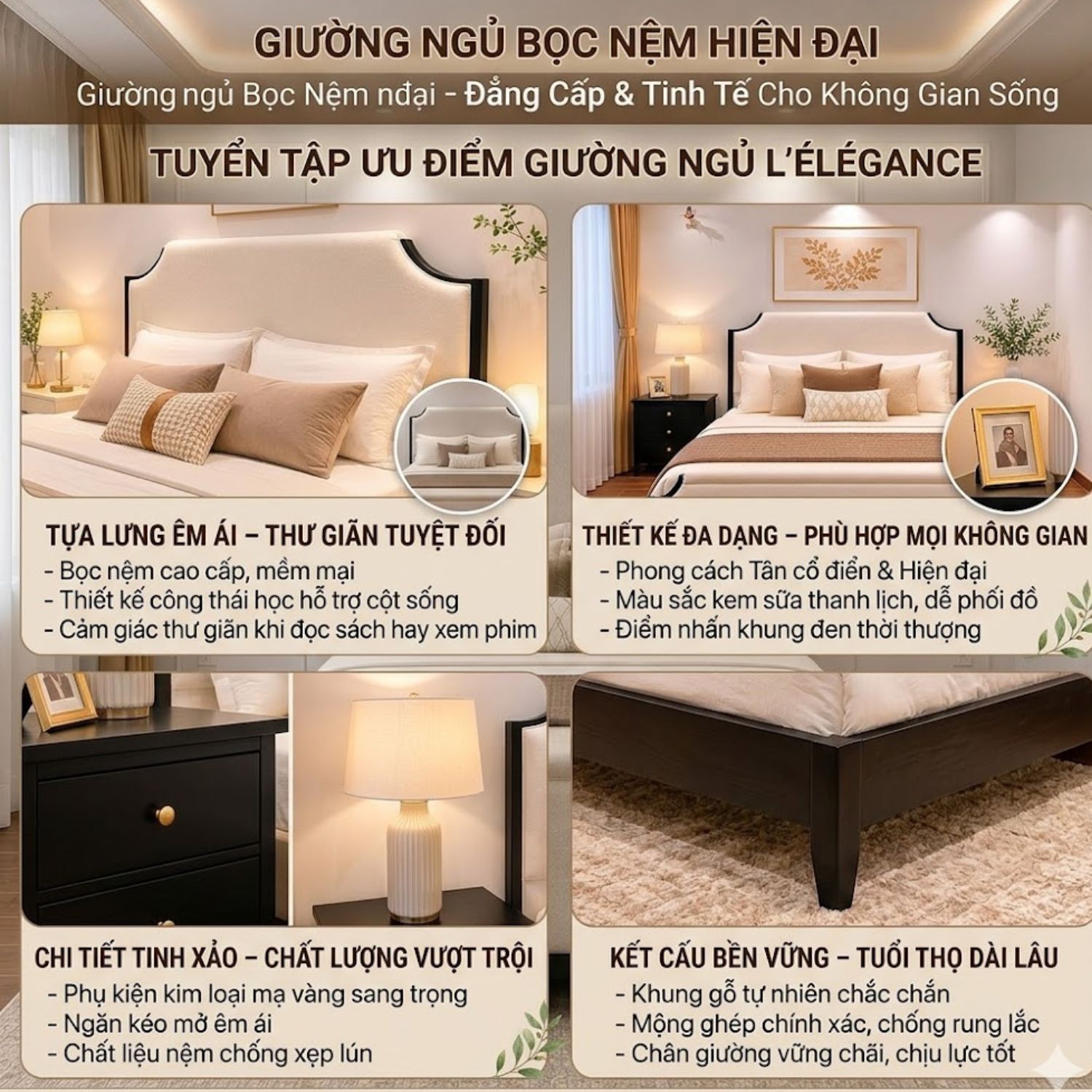 Giường Ngủ Bọc Nệm Gỗ Cao Su King Size Cao Cấp - Duy Nội Thất - Ảnh 5
