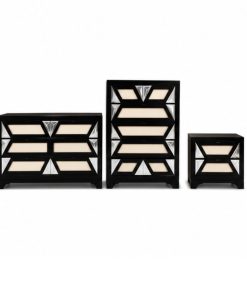 Bộ 3 Tủ Trang Trí Đựng Đồ Xuất Khẩu Khung Gỗ Cao Su Phủ Veneer & Kính Trang Trí – Sang Trọng, Đẳng Cấp Art Deco