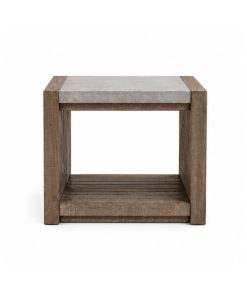 Bàn Góc Sofa / Bàn Trà Nhỏ Phong Cách Mộc Mạc (Rustic) Mặt Giả Đá Khung Gỗ Thông – Hàng Xuất Khẩu Cao Cấp