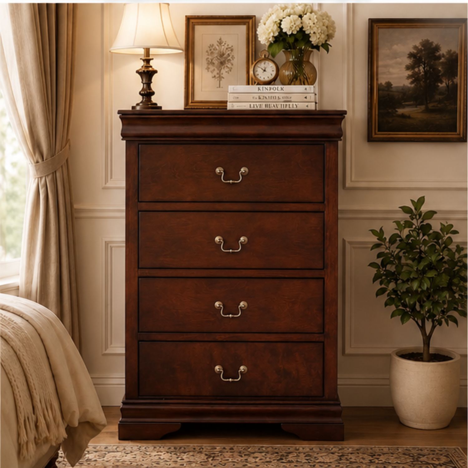 Tủ Hộc Kéo Đựng Quần Áo Gấp Gọn Tân Cổ Điển Gỗ Cao Su – Tủ Console Trang Trí Bề Thế, Đa Năng Cho Phòng Ngủ & Phòng Khách - Ảnh 3
