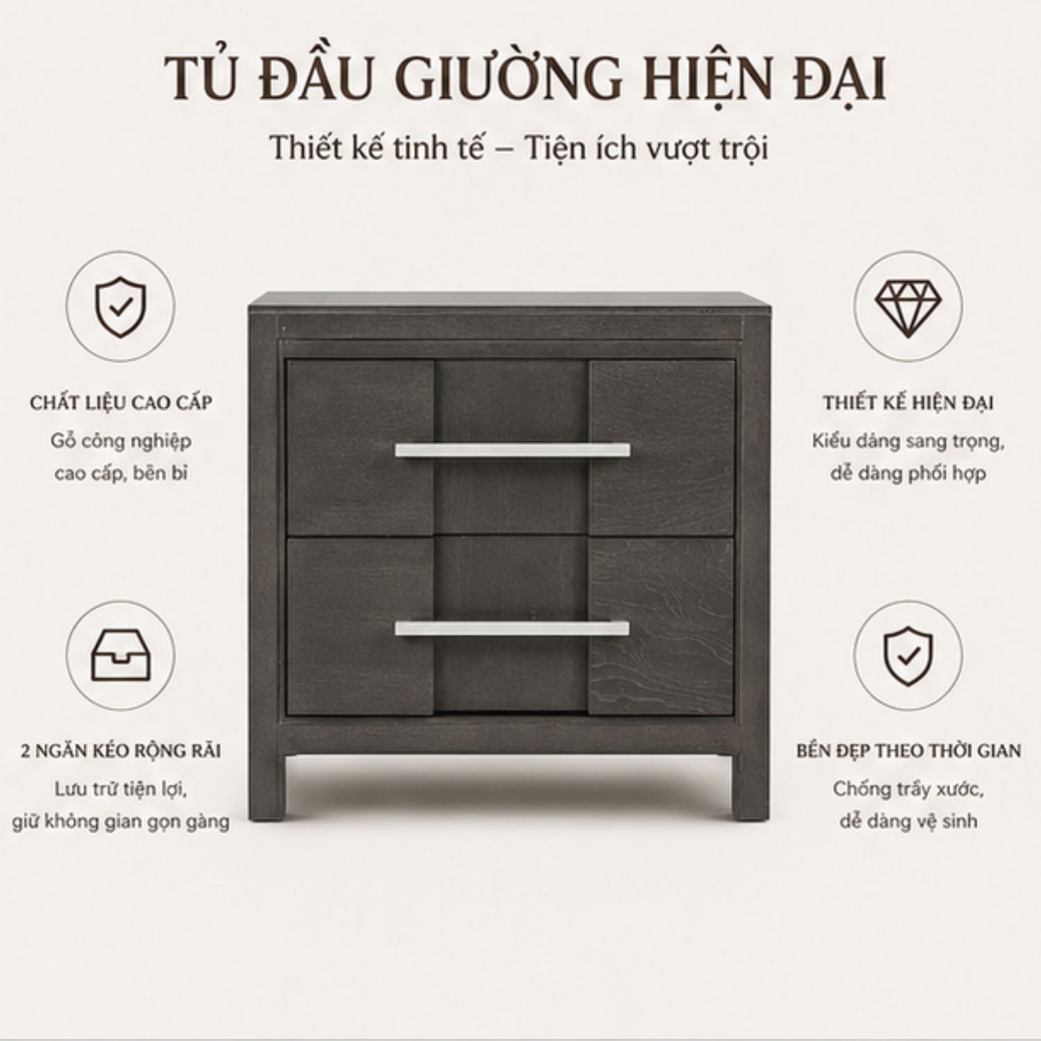 Tủ Đầu Giường Kiêm Tủ Trang Trí Gỗ Cao Cấp - Ảnh 4