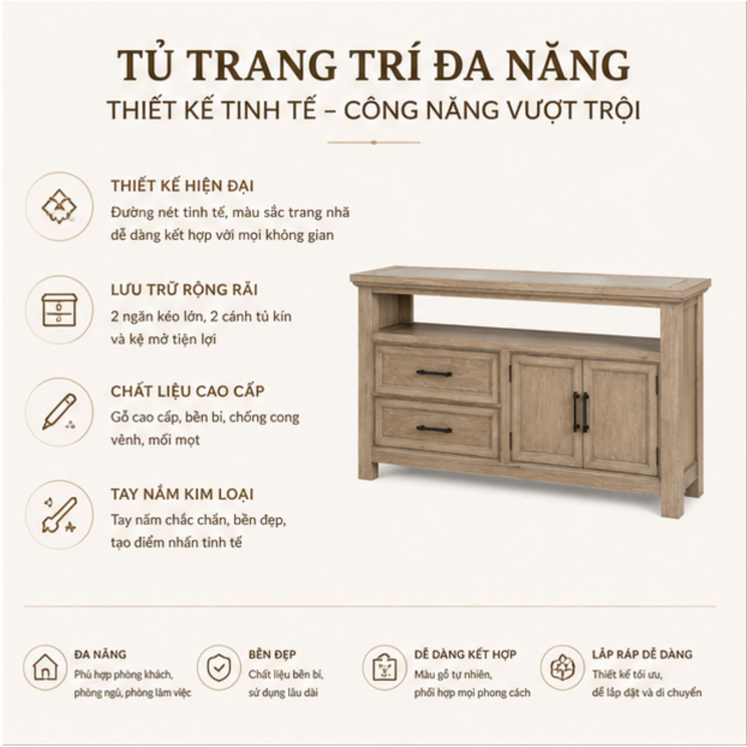 Tủ Console Trang Trí Kiêm Kệ Tivi Gỗ Cao Su Mặt Kính – Sự Kết Hợp Hoàn Hảo Giữa Thẩm Mỹ Hiện Đại Và Độ Bền Vượt Thời Gian - Ảnh 6