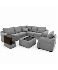Bộ Sofa Góc Vải Cao Cấp Tích Hợp Chỉnh Điện Kèm Ghế Đơn & Kệ Để Đồ Di Động