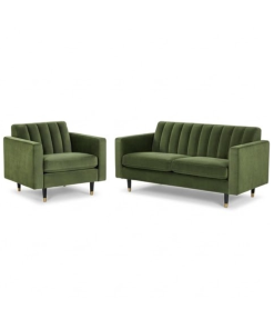 Bộ Sofa Vải Nhung Cao Cấp Băng Dài & Ghế Đơn (Xanh Olive)