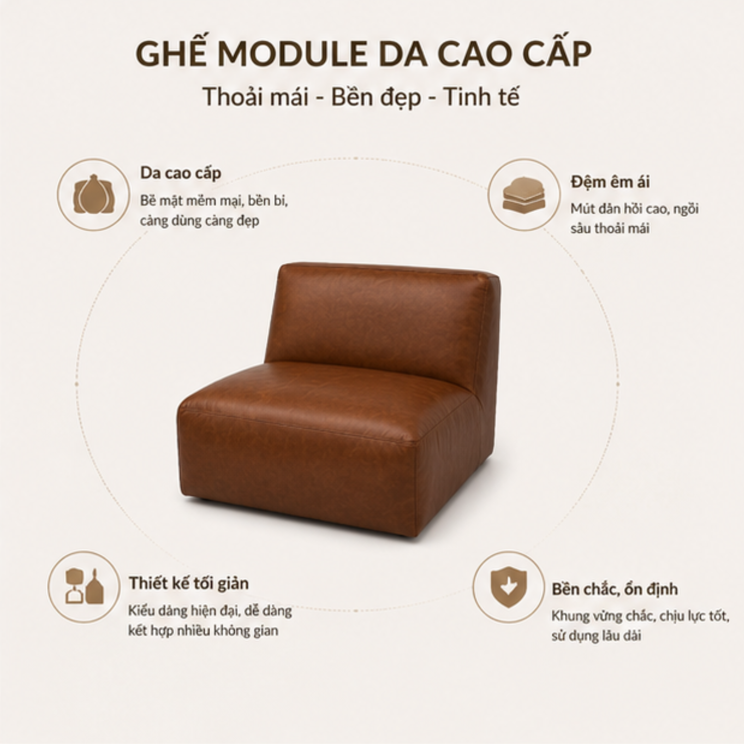 Ghế Sofa Đơn Ghép Mô-đun Dáng Thấp Full Da Bò Cao Cấp - Ảnh 4