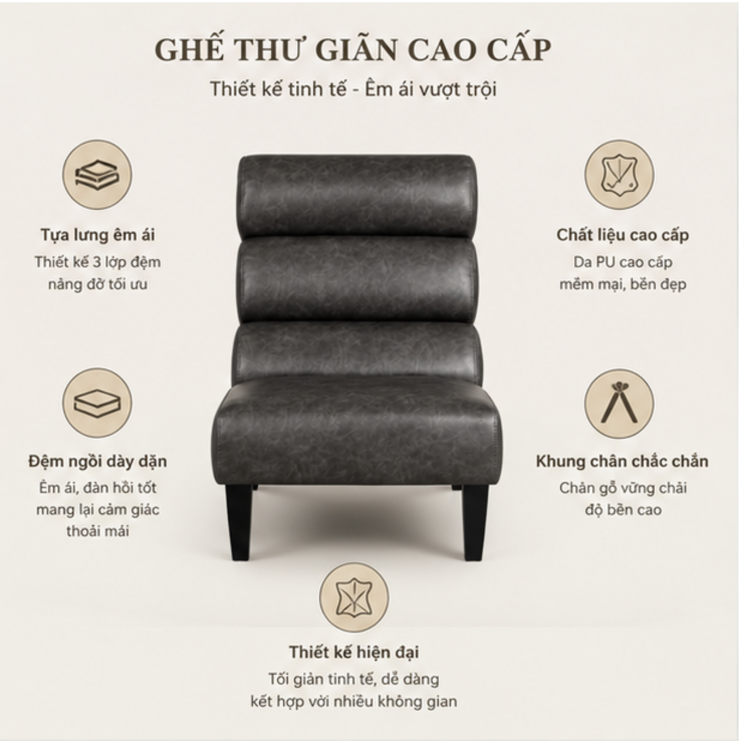 Ghế Đơn Thư Giãn Đọc Sách Bọc Da Cao Cấp (Hàng Xuất Khẩu Nguyên Thùng) - Ảnh 4